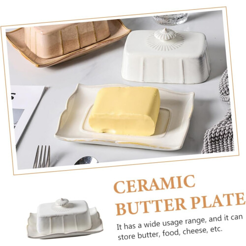 Ceramic Butter Dish with Lid Rectangular Heat Resistant Butter Keeper for Kitchen and Home 2