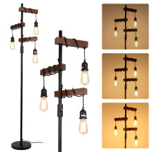 Rayofly Industrial Dimmable Floor Lamps, Farmhouse 3-Lights Wooden Standing Lamp, Vintage Tree Tall Light, E27 LED, Metal Black Brown Floor Lamp for