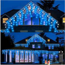 ULIGHTOWN Icicle Outdoor Christmas Lights, 14m/46ft 360LED Blue White Plug in Lights,Xmas Icicle Light - 8 Lighting Modes,Memory, Mains Powered for