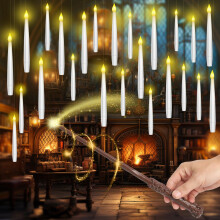 Aptliton 24pcs Floating Candles with Wand Remote, Flickering Warm Light with 6H Timer, Battery Flameless Hanging LED Taper Magic Candles for Christmas