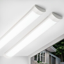 Qsmile 2 Pack 4FT LED Batten Light, PC Body, 32W Bright Cold White 6500K LED Tube Lights, Easy to Install for Offices, Warehouses, Garages, Basements,