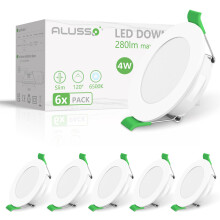ALUSSO LED Downlights for Ceiling 4W 280LM, Cool White 6500K Recessed Ceiling Lights, Ultra Slim Cutout ?55-68MM Spotlights, Beam Angle 120? Round