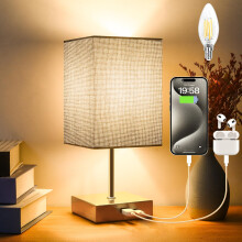 Totofac Touch Bedside Table Lamp, Touch Control Table Lamp with USB-C?USB-A Charging Ports, Lamps 3 Way Dimmable, Small Lamp Grey Flaxen Fabric Shade