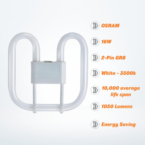 OSRAM Osram 16W Compact Fluorescent Lamp, 2-Pin GR8 3500K - White 1