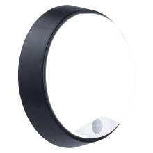 Luceco Eco Outdoor LED Bulkhead Light with PIR Motion Sensor, Decorative Exterior Lighting, Round, Black, IP54, 10W, 700lm, 4000K, EBER10P40