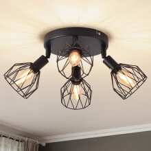 ANWIO Kitchen Lights Ceiling,Round 4 Way Black Lounge Wall Lights Wire Cage,SpotLights Ceiling Lights with E14 Base,Light Fittings Ceiling Lights for