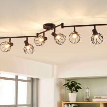 ANWIO Kitchen Spot Lights Ceiling,6 Way Black Lounge Industrial Wall Lights-Adjustable SpotLights Ceiling Lights Wire Cage with E14 Base,Light