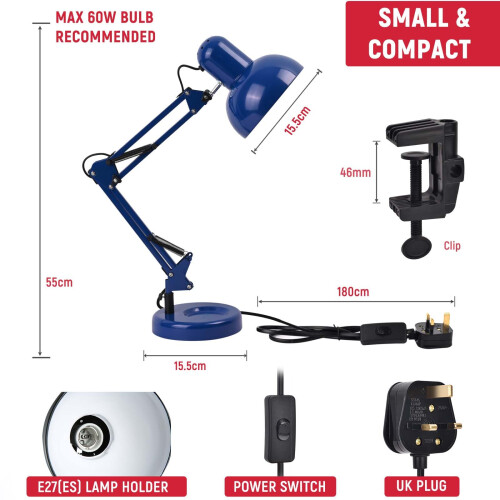 TEKLED? LED Desk Lamp | Adjustable Swing Arm | Replaceable E27 Edison Screw Bulb Holder | Flexible Table Clamp | for Bedside Reading Office Work 1