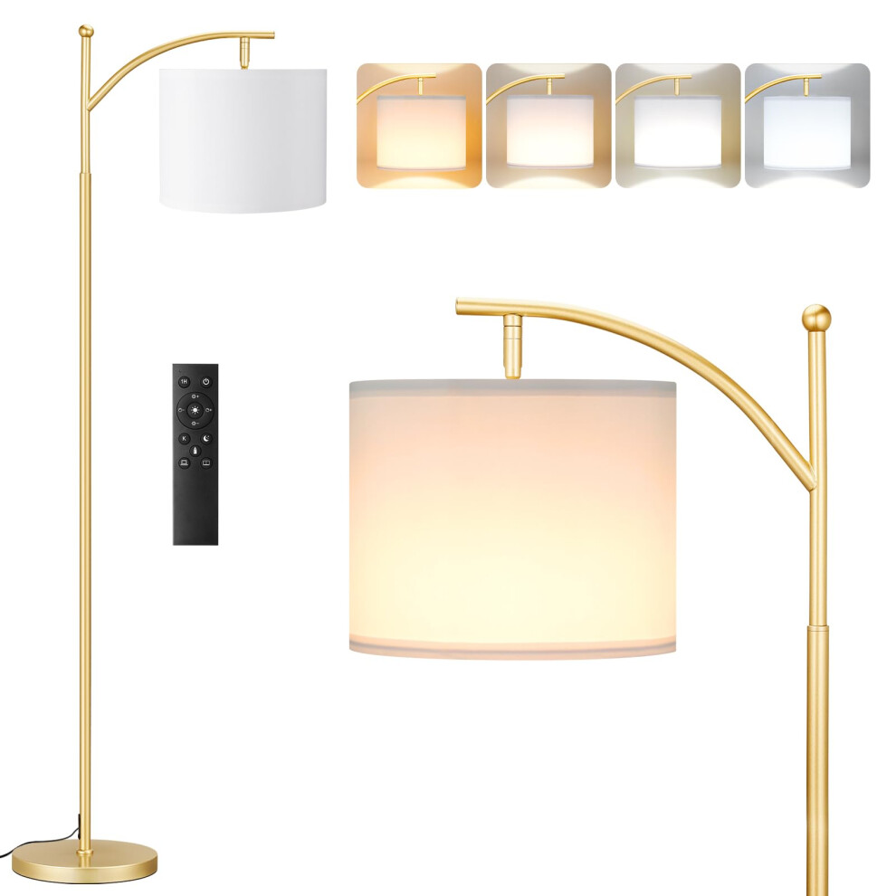 Aooshine Floor Lamp, 60" Modern Arc Standing Lamps With Remote Control And Stepless Dimmable Colors Temperature & Brightness, Fabric Gold/White 5051222088326