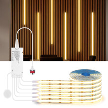 AIMENGTE COB LED Strip, 1m 6 Rolls Cabinet Light, 12V Warm White Acoustic Panels Cuttable COB LED Strip, with Touch and Hand Sweep Dimmer Switching,