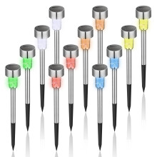 GIGALUMI Solar Lights Outdoor Garden Waterproof,12 Pack,Stainless Steel LED Solar Garden Lights for Patio, Lawn, Yard and Landscape Decor, Color