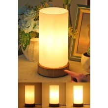 HSLighting Bedside Lamps, Touch Control Glass Table Lamp 3-Way Dimmable Wooden Grained Base Small Touch Lamps Bedside Minimalist Nightstand for