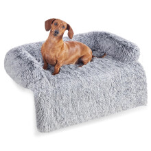 Feandrea FluffyHug Dog Sofa Bed, Dog Sofa Cover, Calming Dog Bed, L, for Medium Dogs, 95 x 85 x 16 cm, Grey Ombr? PGW222G01