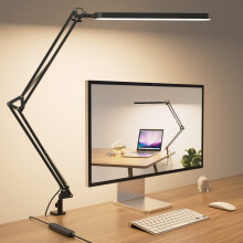 SKYLEO Desk Lamp - LED Desk Light - 5 Color Modes X 11 Brightness Levels - Adjustable Swing Arm - Timmer & Memory Function - 12W Study Lamp - Black