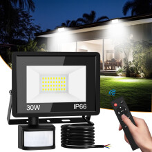 vighep Security Lights Outdoor Motion Sensor, 30W Led Pir Floodlight with Remote Control, 6500K Cold White IP66 Waterproof Outside Wall Light Mains