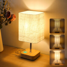 Totofac Touch Bedside Table Lamp, Dimmable Touch Control Nightstand Lamps,Small Lamp Wood Base Beige Flaxen Fabric Shade for Bedroom,Living