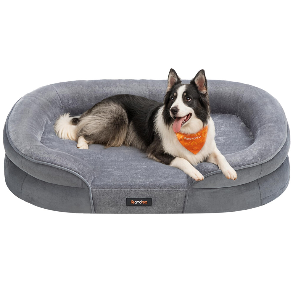 Feandrea Dog Bed, Large Orthopaedic Dog Sofa Bed, 91 X 68 X 18 Cm, Egg Crate Foam, Waterproof Liner, Raised Edges, Removable And Machine Washable