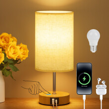 Suright Bedside Lamps, Touch Lamps Bedside with USB A+C Charging Ports, 3-Way Dimmable Table Lamp, Small Lamp for Living Room Bedroom with Linen
