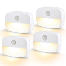 LED Motion Sensor Night Light, [4 Pack] Stick-On Night Light by Battery Powered, Stair Sensor Lights Indoors, Auto/ON/Off Light for Toilet, Hallway,