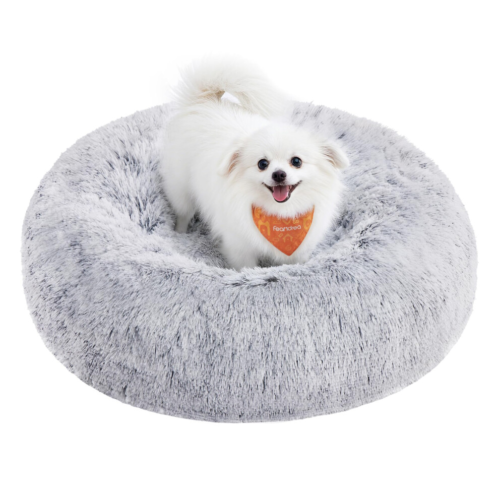 Feandrea Fluffy Dog Bed, Cat Bed, Doughnut Cushion, Washable, Removable Padding In The Centre, Long Plush, 60 Cm Diameter, Ombre Grey Pgw038g01