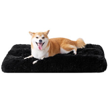 EHEYCIGA Fluffy Dog Crate Bed Large, Calming Anti Anxiety Pet Bed Washable, Dog Mat Mattress for Crate with Anti-Slip Bottom, Black, 90x60x9cm