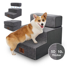 Pet Stairs Ramp for High Beds and Couch, 3 Step Foldable Stairs for Small/Medium/Large Dogs and Old Cats, Steps for Dogs to Get on Bed, Non-Slip and