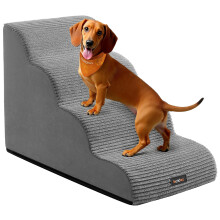 Feandrea 4-Step Dog Stairs, Dog Steps for Bed, Sofa, Waterproof Pet Stairs with Anti-Slip Designs, Gentle Slope, Removable Washable Cover, Handle,