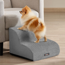 Feandrea 2-Step Dog Stairs, Waffle-Patterned Corduroy Dog Steps for Bed, Sofa, Waterproof Pet Stairs with Anti-Slip Designs, Gentle Slope, Removable