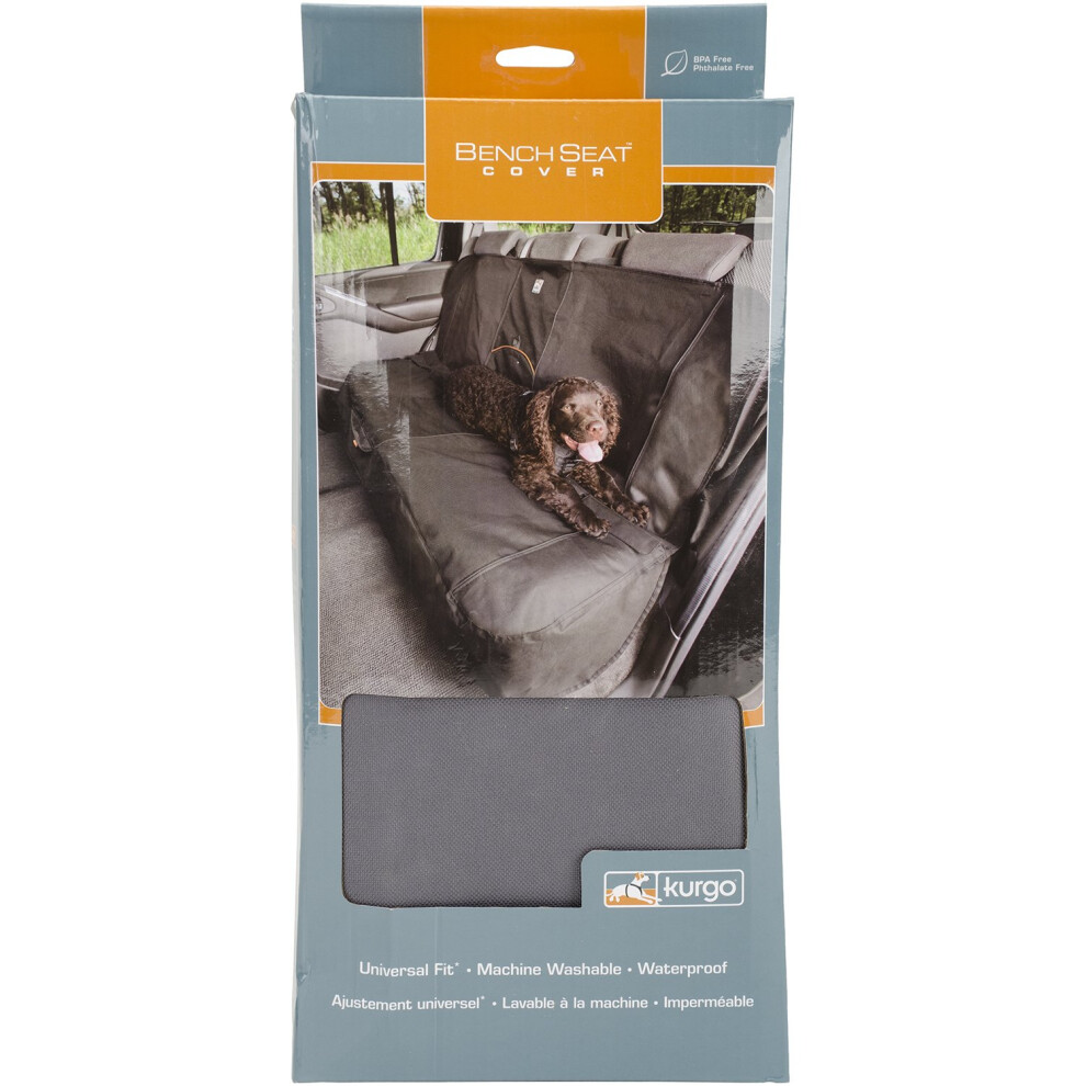 Kurgo Wander Bench Seat Cover, Dog Car Seat Protector, Waterproof & Stain-Resistant, Secure Fit, Charcoal Grey 5051222102831