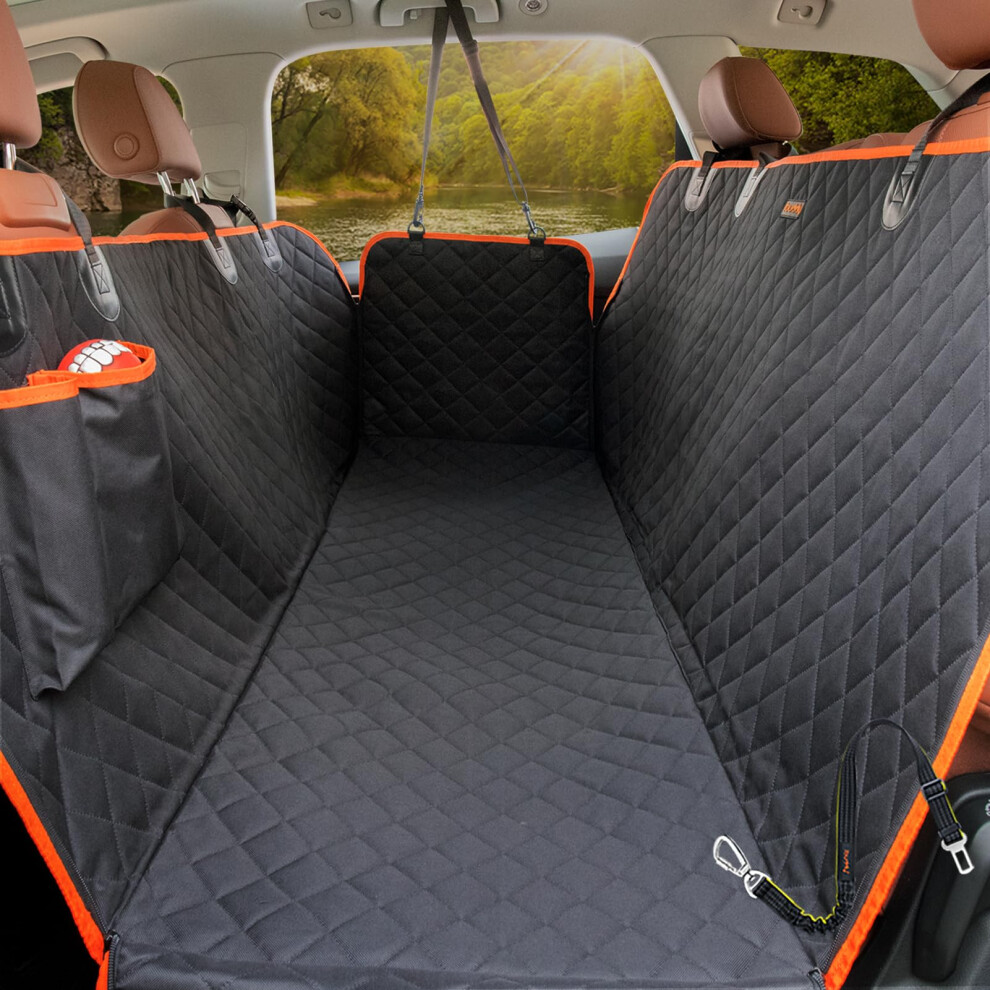 Ibuddy Dog Car Seat Covers For Back Seat Cars, Trucks, Suvs - Waterproof Dog Car Hammock With Mesh Window, Side Flaps And Seat Belt (Door Protector,