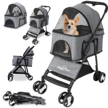 Bingopaw Pet Stroller, Foldable Dog Pram 4 Wheel Kitten Pram for Puppy and Cat with Detachable Blanket and Rain Cover as Gift Loads Up to 20KG