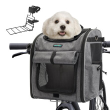 DAISTERN Front Bicycle Dog Basket up to 10KG, Foldable & Breathable 4-in-1 Pet Carrier Rucksack Shoulder Bag Car Seat with Sturdy L-Shaped Bracket,