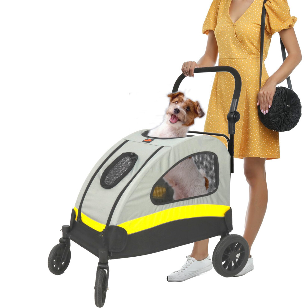 Bingopaw Dog Cat Travel Stroller: 4 Oversized Wheels Heavy Duty Pet Pram Doggy Pushchair With Brakes For Small Medium Dogs And Cat With Adjustable
