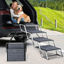 Extra Wide Dog Ramp for Cars,Aluminum Dog Step for Car With Non-Slip Carpet,4 Stpes Lightweight Pet SUV Step,Easy to Fold Pet Stairs for