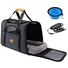 Morpilot Cat Carrier - Airline Approved, Top Opening Portable Dog Bag with Breathable Mesh/Removable Mat, Adjustable Shoulder Strap & Bowl, Foldable