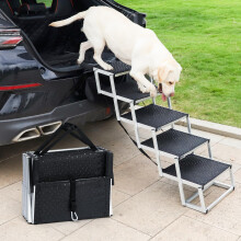 Uross Foldable Folding Dog Step for Car 5 Steps - Collapsible Doggie Stairs Ramp for Car and SUV, Aluminum Dog Ramp Stairs for Large Dogs,Telescoping