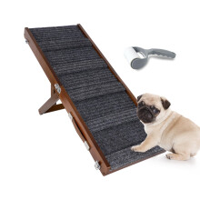 Umtiti Brown Wooden Framed Folding Portable Pet Ramp. 4 Levels Adjustable 9" to 17.3" with Non-Slip 5 Paw Traction Mat for Small Medium Doggie. Dog