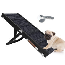 Umtiti Black Wooden Framed Folding Portable Pet Ramp. 4 Levels Adjustable 9" to 17.3" with Non-Slip 5 Paw Traction Mat for Small Medium Doggie. Dog