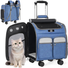 OUUTMEE Cat Carrier with Wheels, 3-in-1 Pet Carrier Backpack on Wheels, Pet Travel Stroller Dog Trolley Backpack with Breathable Mesh, Collapsible