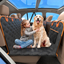 KYG Hard Bottom Dog Hammock for Car, Back Seat Extender, Dog Car Seat Cover for Back Seat Waterproof with Mesh Window and Storage Pocket Travel Bed