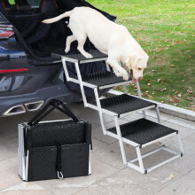 Uross Foldable Folding Dog Steps for Car 4 Steps - Collapsible Pet Sairs Ramp for Car and SUV, Aluminum Dog Ramp Stairs for Large Dogs,Telescoping Pet