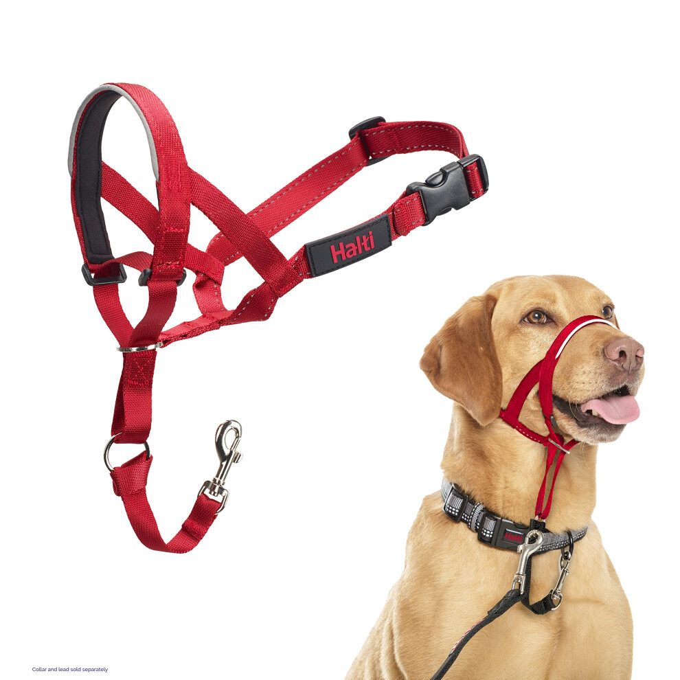 Halti Headcollar Size 3 Uk Bestselling Dog Head Harness To Stop Pulling On The Lead, Easy To Use, Padded Nose Band, Adjustable & Reflective, Red