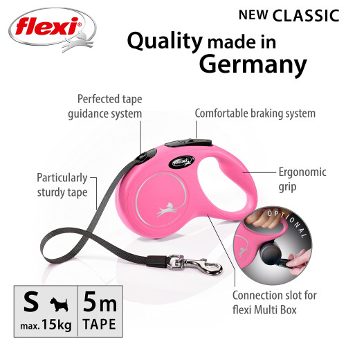 flexi flexi New Classic Retractable Lead Tape, Small, 5 m, Pink 1