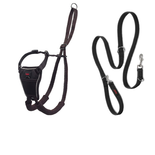 Halti HALTI No Pull Harness Size Medium & HALTI Training Leash Size Large, Black Combination Pack - Stop Your Dog Pulling on the Leash. Adjustable,