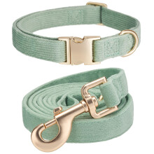 YUDOTE Dog Collar and Lead Set Small,Soft Non-irritant Corduroy Collar Leash Matching Combo for Daily Walking,Sage Green