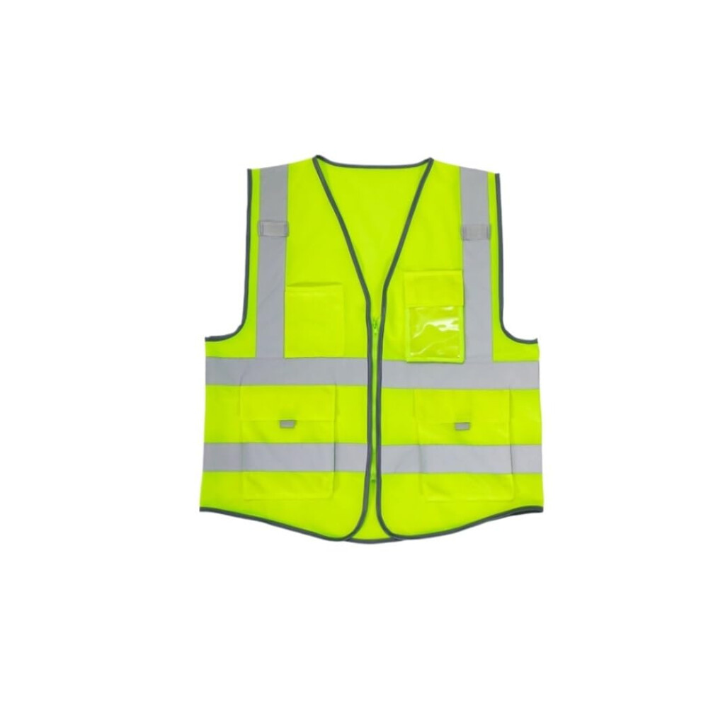 Reflective Safety Vest With Zipper, Visibility Vest For Construction Workers, Breathable Green Multi Pocket Design 9070919386336