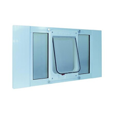 Ideal Pet Products Aluminum Sash Window Pet Door, Adjustable to Fit Window Widths from 27" to 32", Cat Flap 6-1/4? x 6-1/4? Flap Size