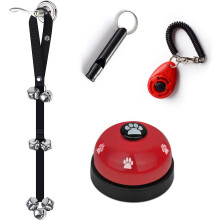 Kelivi Dog Bell for Puppy Potty Training, 4 Pack Dog Bells Toilet Training, Adjustable Length Dog Doorbell with Dog Training Clicker & Dog Whistle-Dog