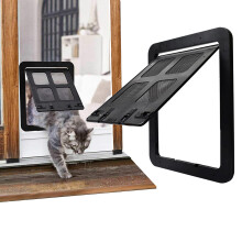 Cdycam Dog Cat Door for Screen Door with Magnetic Flap Lockable, Magnetic Closure Sturdy Screen Pet Door for Existing Sliding Door, Window (S (Inside