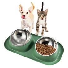 Suhaco Double Dog Bowl Raised Dog Food Bowl Non Slip Stainless Steel Double Bowls with Non-spill for Small Dogs and Cats (Green)